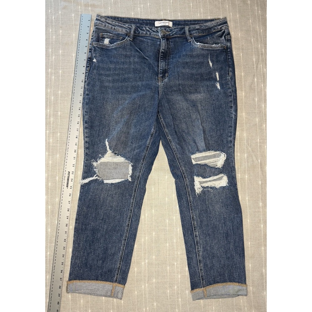 Lovervet by Vervet Jeans Womens plus 18 Blue Distressed Straight Leg Cuffed Hem